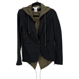 Veronica Beard Dickey Blazer Womens 0 Black Olive Linen Blend Hoodie